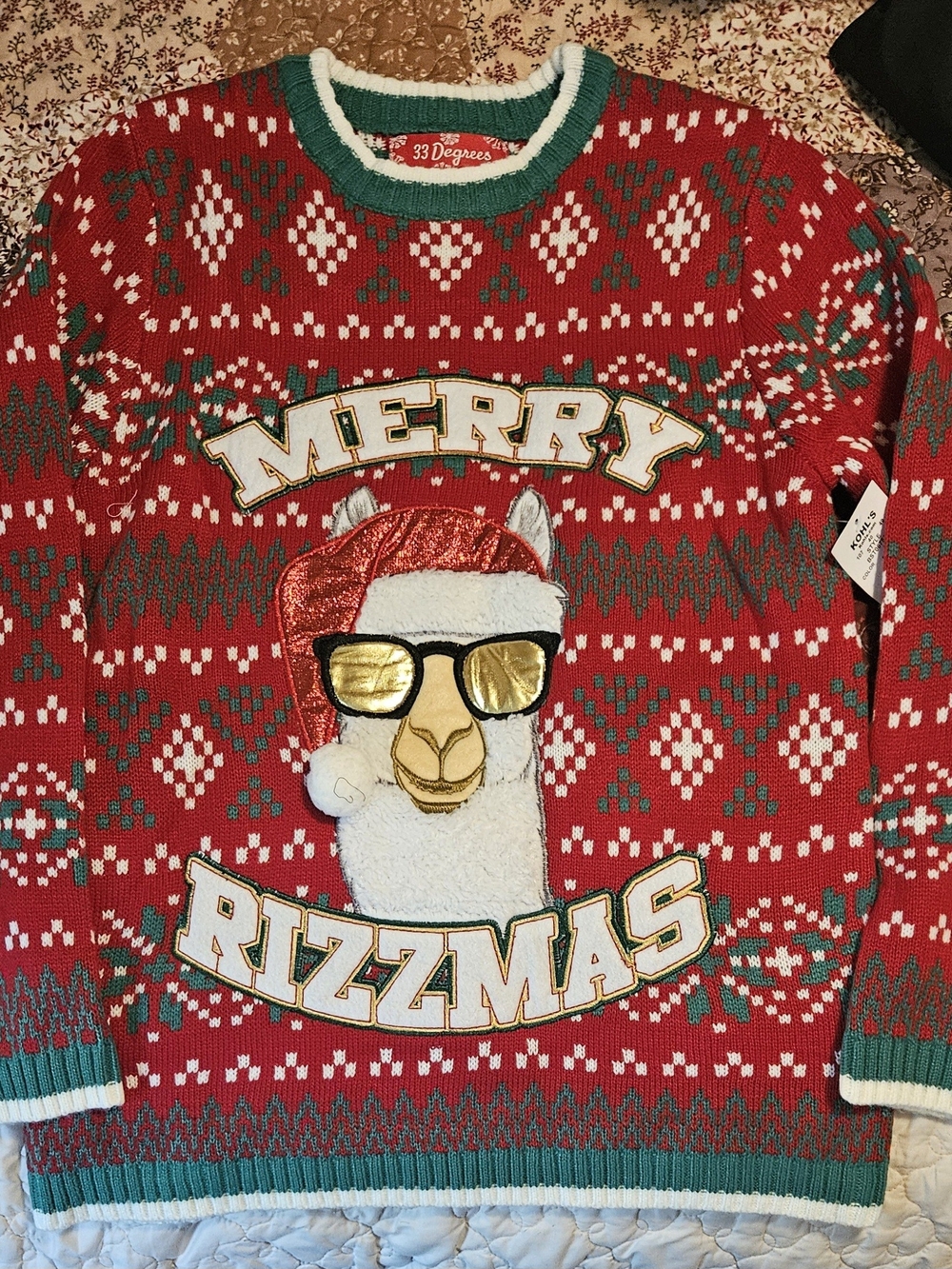 32 Degrees Kid's Large Red 'Merry Rizmas' Holiday Sweater NWT